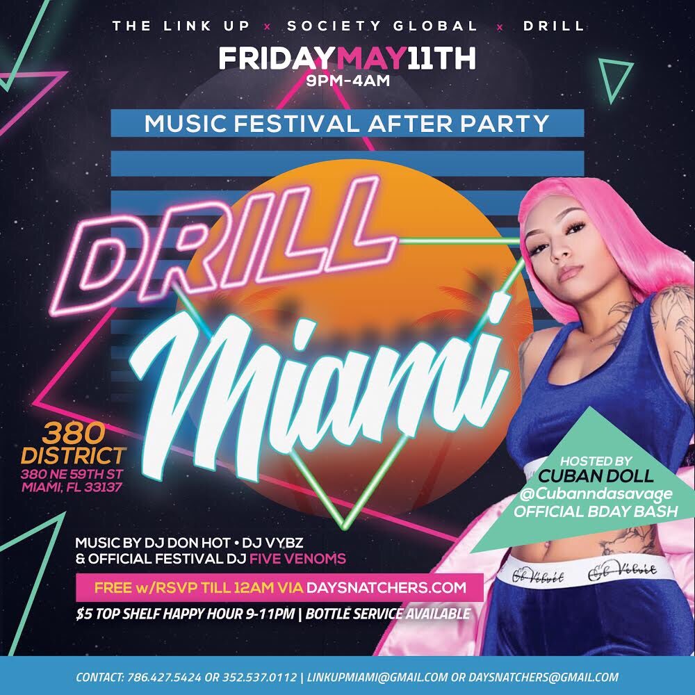 TheLinkUpp's tweet photo. π #MIAMI - This Friday, May 11th
The 2nd Annual #DRILLMiami βοΈπ©
Festival Weekend Afterparty
We LIVE in the 305 π΄!!
π©π©π©
RSVP at https://t.co/FZEwWHa4Bd
π Powered By:
@thelinkupp x @societyglobal x @itsthedrill https://t.co/TdGntF1q21