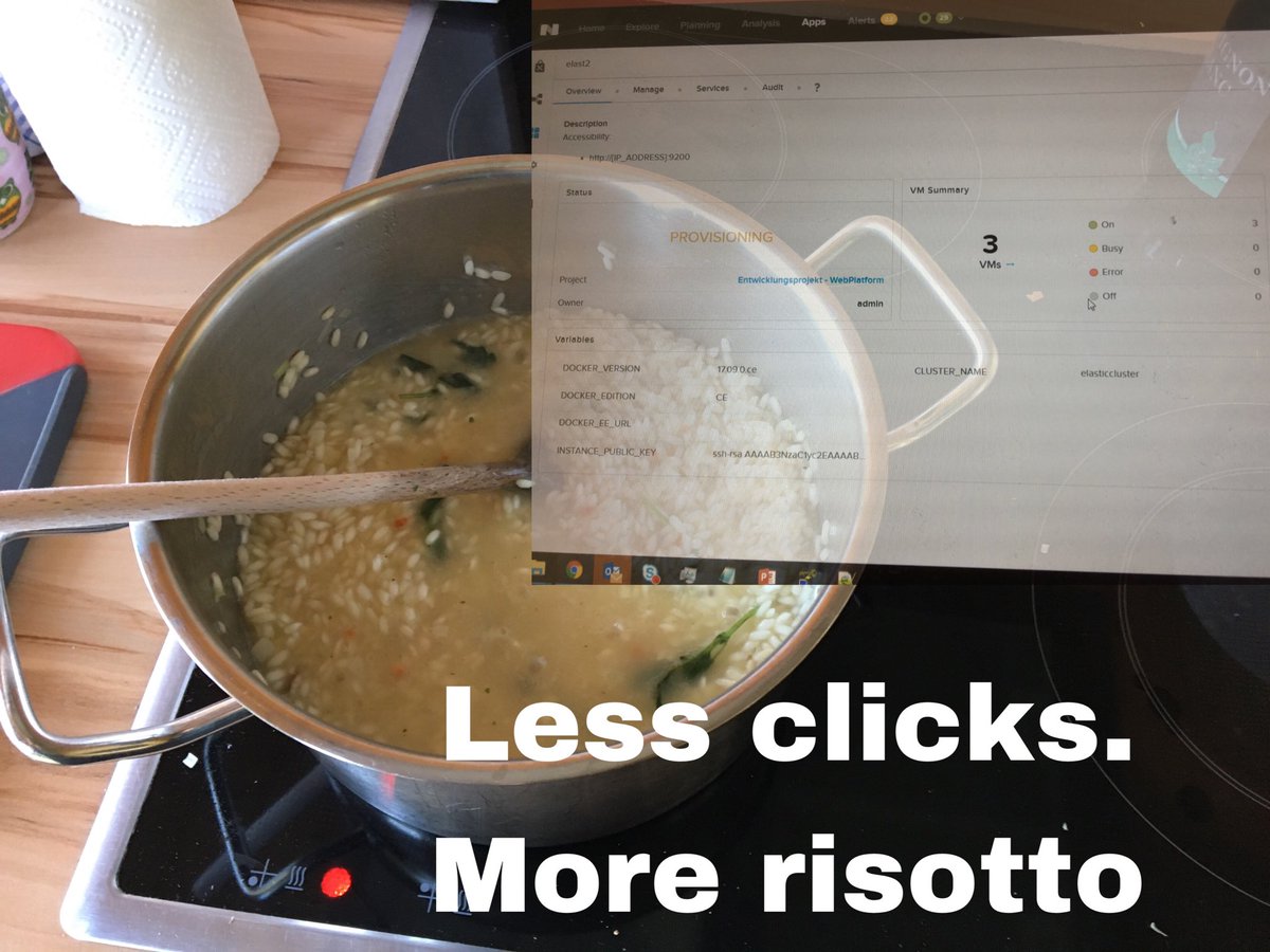 No joke. Deployed #bigdata app with #nutanix #calm while making a risotto. Nothing burned and a sucessfully deployed app. 😎#NutanixNTC