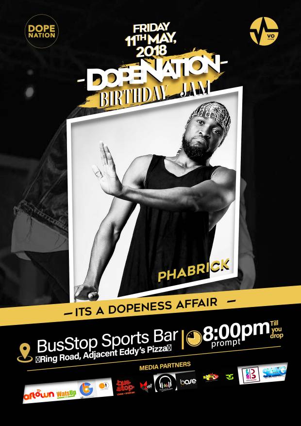 Phabrick's tweet photo. I will be performing live this Friday, 11th May at BusStop Sports Bar. It's the DopeNation Birthday Jam. 
Come through let's Vibe. #VamiaWe #BaseDynasty https://t.co/agZHB4Wv3v
