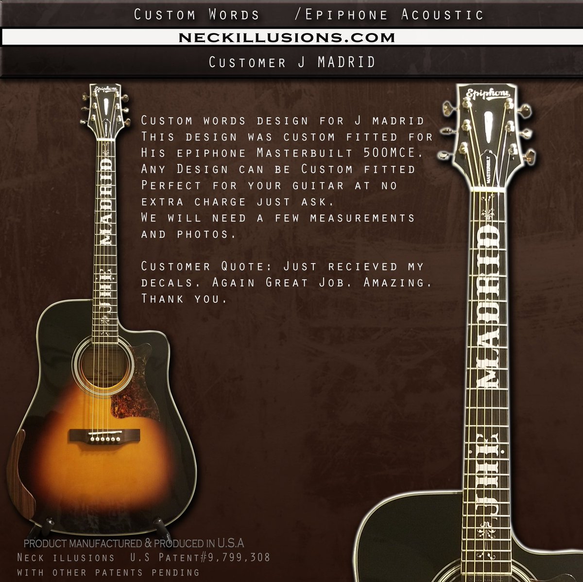 Neckillusions's tweet image. photo &amp;amp; Quote via Email from repeat customer J Madrid #CustomWords Pearloid for his Beautiful #Epiphone Masterbuilt 500 Guitar neckillusions.com/collections/cu… … … also available in Abalone look. . #graphicsthatprotect