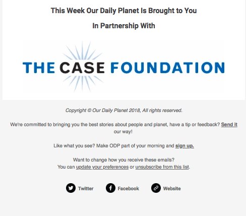 ourdailyplanet's tweet photo. #MondayMotivation We want to say a big #TY to @jeancase and @CaseFoundation for partnering with @ourdailyplanet this week to support us bringing our #readers special content on the #milliennial generation's support for #conservation and the #environment. https://t.co/CTrWcPfSvU