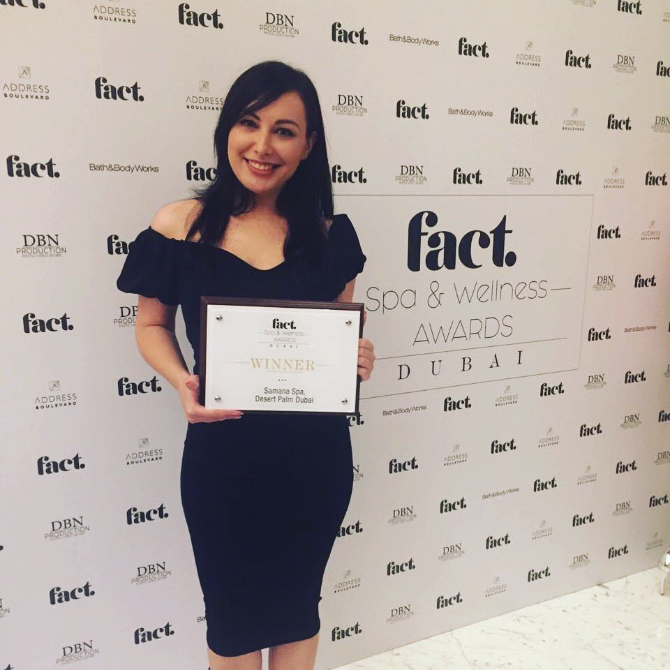 desertpalmdxb's tweet photo. Samana Spa and Samana Spa Manager, Marina brings home the Fact Spa & Wellness award 🥇 #SamanaSpa #arabiaavantgarde #spaawards2018 #spajourneys #samanasignatures #spagetaways #factspaandwellnessaward https://t.co/t8suYQWMXe