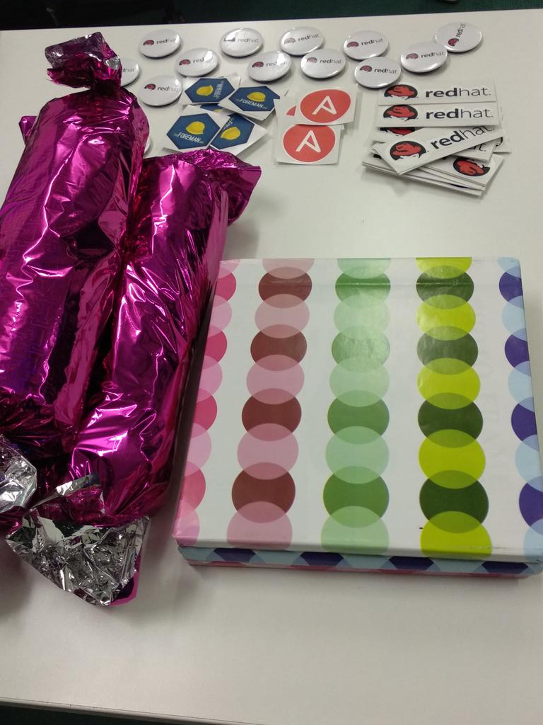 rabajaj_'s tweet photo. Attend the #Ansible workshop and answer simple questions to win awesome Red Hat goodies! At #Rootconf18, 9th May! Bangalore. #rootconf #RedHat #goodies #bootles #badges #stickers #tshirts #lotsmore https://t.co/jh9LVOaUiz