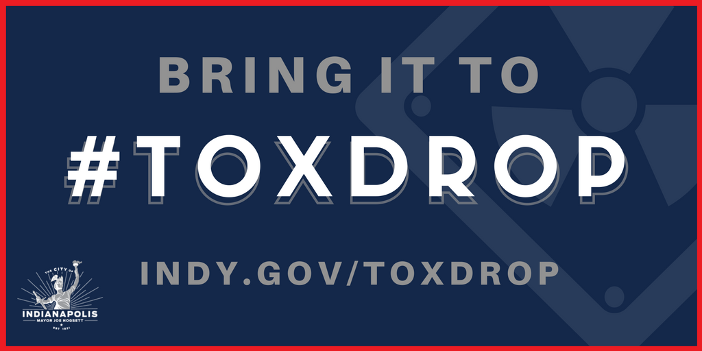 SustainIndy's tweet photo. Tomorrow is #ToxDropTuesday!  Bring your household hazardous items to 1725 West Street from 9-11am! #ItsMyCity https://t.co/2OIncJ7jHe https://t.co/KoC4iUgkLD