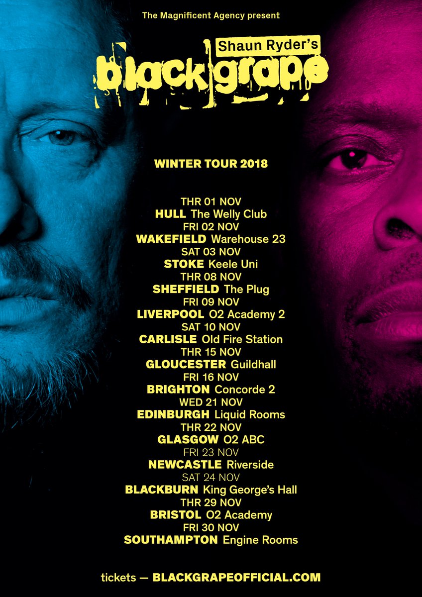 ItsBlackGrape's tweet photo. BLACK GRAPE WINTER TOUR 2018!!! 💛
SHAUN RYDER &amp; KERMIT LEVERIDGE
⭐ TICKETS ON SALE NOW AT:
https://t.co/k0aKbyll1y
📷: Paul Husband
#BlackGrape #PopVoodoo #ShaunRyder #KermitLeveridge #SethLeppard #MikeyShine #DanBroad #CheBeresford #Music #Livemusic #Tour https://t.co/JtItABlDgW