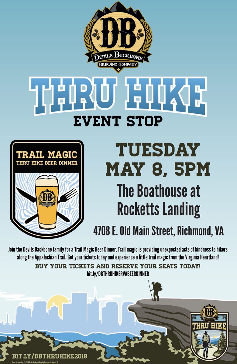 dbbeer_jg's tweet photo. 🍻🎉Last day 2 get tickets! 🎉🍻 Tomorrow at 5PM is our beer dinner w/ host, Jason Oliver, in the scenic Boathouse at Rocketts Landing 🌅🍻 prepare to have your taste buds rocked by a menu prepared by Chef Cory. See ya there! 👋🏼 @dbbrewingco @boathouse_va  #DBThruHike #VAbeer https://t.co/lgXDYaquHb
