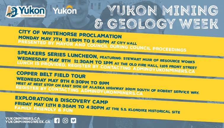 RanjPillai1's tweet photo. May 7-11 is #YukonMiningWeek. This week we celebrate the rich heritage and bright future of mining in Yukon. Check out https://t.co/ZF5oM4EzC7 for activities. Thank you to @YukonMiners, Yukon Geological Survey and the many sponsors who contribute to the success of this week. https://t.co/hrwe66dsAK