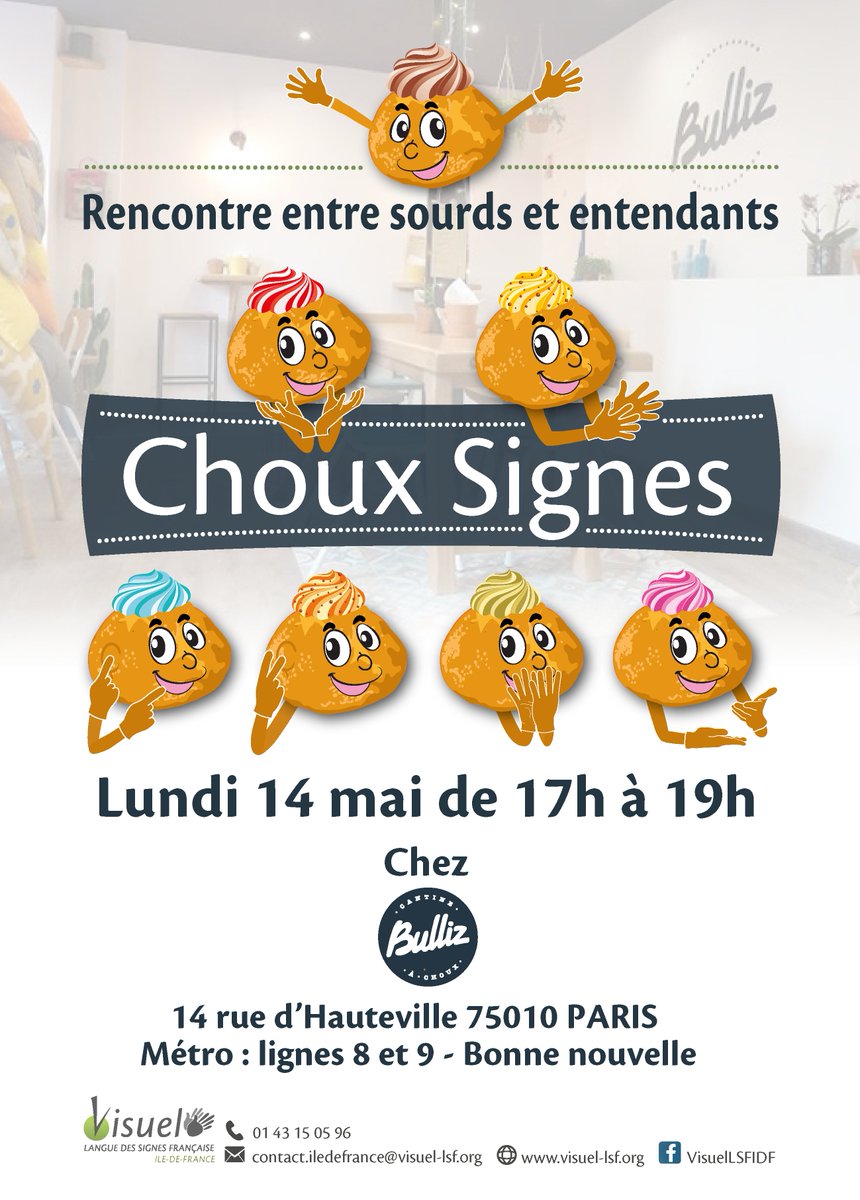 facebook.com/VisuelLSFIDF/v…
Nous animerons pour la 2e fois un Choux Signes avec <a href="/Bulliz_choux/">Bulliz</a> 
N'hésitez pas à venir découvrir la #LSF #Jeux #rencontre #sourds #entendant #communication #choux #cafesigne