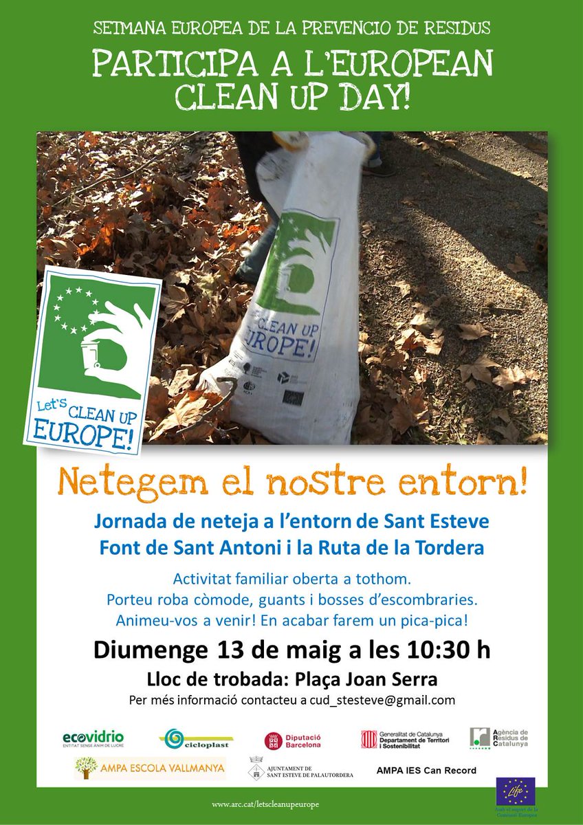 El diumenge 13 de maig netegem l’entorn natural de Sant Esteve. Let’s Clean Europe 2018! Us hi esperem!
#LetsCleanUpEurope #cleanupeurope #letscleanupCAT
santestevedepalautordera.cat/2018/04/30/lcu…