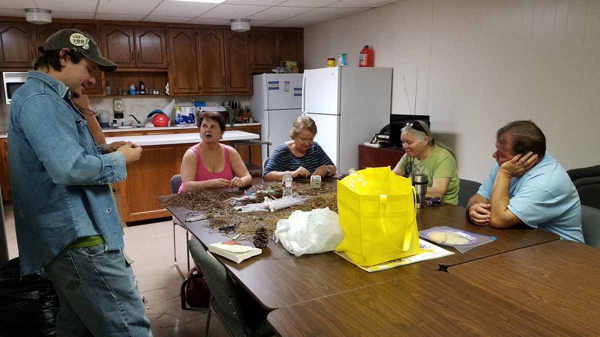 CourtneyKeck's tweet photo. Our #MasterGardeners assembled 200 pine needle paint brushes this morning. We have an elementary school program at Fort Reno this week, painting with mud. https://t.co/22dHXXclqF