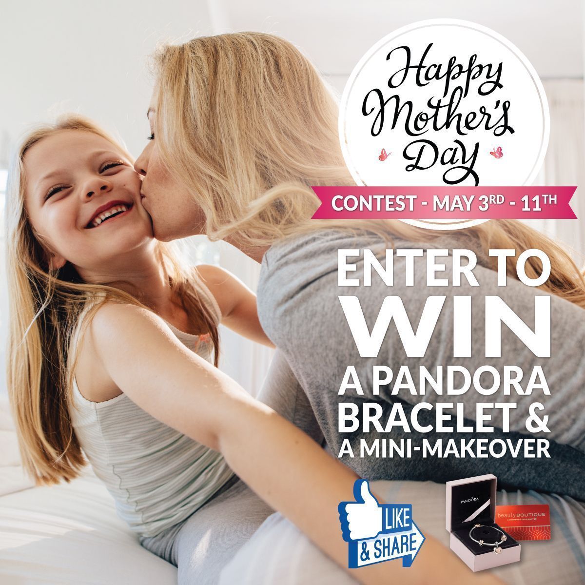 To WIN a Mini-makeover and a $250 pandora bracelet gift, RT and follow
Happy Mothers Day! 

The winner will be announced on Friday May 11 at Noon.

#ContestAlert #SeawayContest