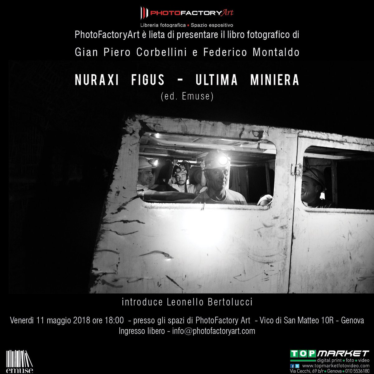 #fotografia. Nuraxi Figus. Ultima miniera. Presentazione libro di Federico Montaldo e Gianpiero Corbellini. Interviene Leonello Bertolucci. Venerdì 11 maggio, ore 18. Photofactory Genova.