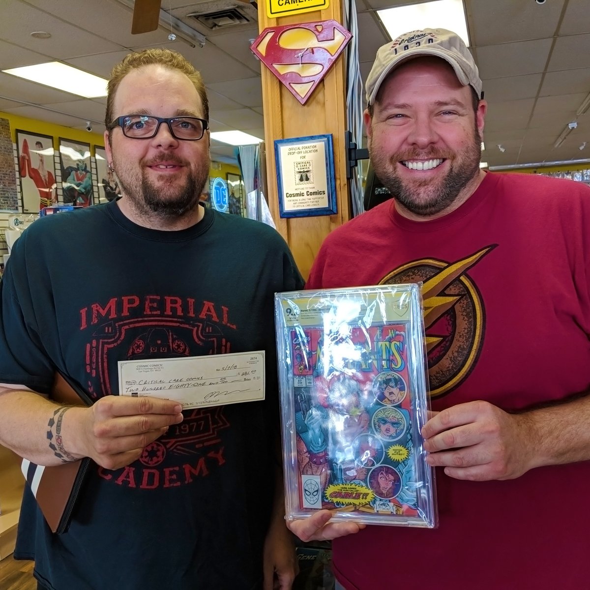 CCComics4kids's tweet photo. We'd like to thank @CosmicComicsLV for this donation check from their Mega Raffle ticket sales this past Saturday at their #FreeComicBookDay celebration in #LasVegas. #charity #nonprofit #socialgood #vegas #FCBD2018 #FreeComicBookDay2018 #FCBD https://t.co/3bm7xsCHo3