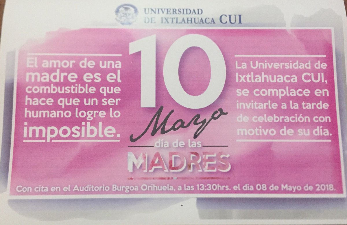 DerechoCUI's tweet photo. Derecho CUI
5 de mayo a las 11:30 · 
¡ #Jaguares!

Recuerden que este martes 08 de mayo hay una invitación especial para nuestra mamá.

Estos son los datos... https://t.co/LkurRAltre