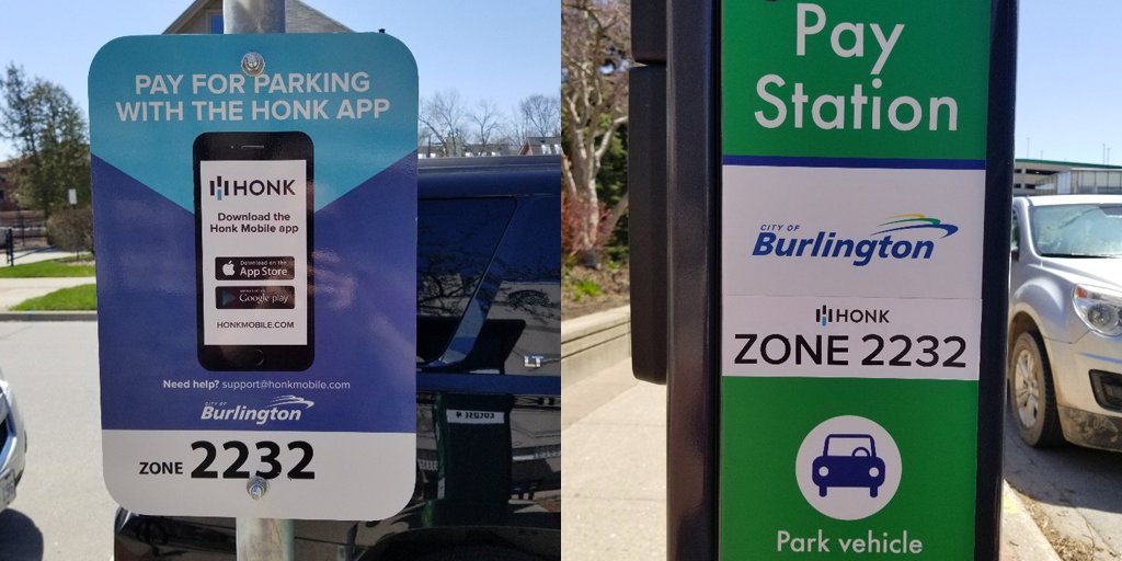 cityburlington's tweet photo. New – download the @HonkMobile app to search, pay for, and top-up parking payments in downtown #BurlON directly from your smartphone, tablet or computer. Use the code BURLINGTON to receive $5 off your first transaction. Link to https://t.co/pHHizusFxu #honkmobile https://t.co/gmGTPXlhsz