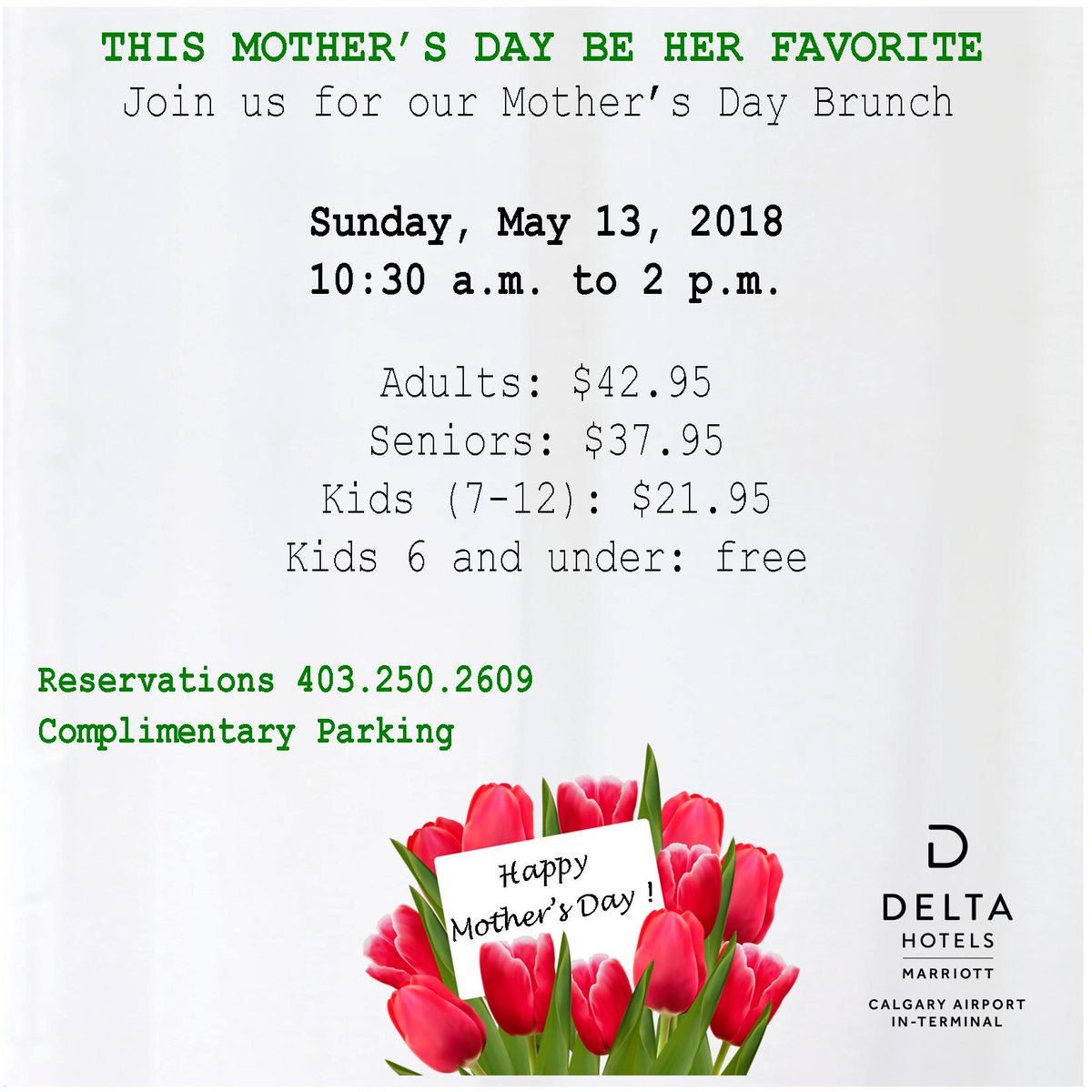 Celebrate your mother at our Mother's Day Brunch this Sunday May 13 from 1030-2pm.  #yyc #mothersday #brunch