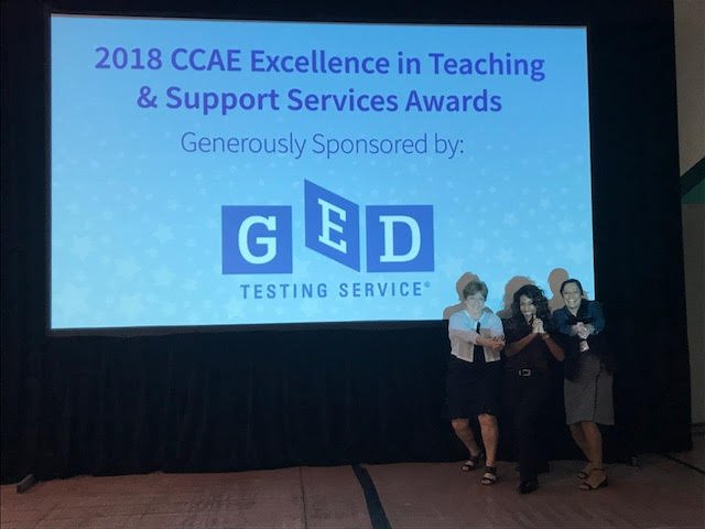 GEDTesting's tweet photo. We had a great time at #CCAE18! @GEDTesting's Debi Faucette (@dbf211) , Iris McKenzie and Mellissa Hultstrand hosted three professional development sessions & met with over 800 adult educators and #GED examiners during last week's conference. #adultedu https://t.co/ZmQBayueTh