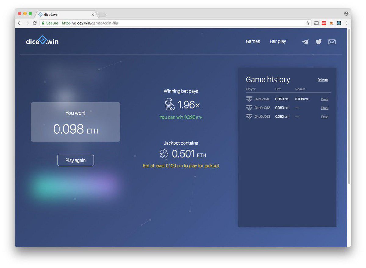 dice2win's tweet photo. We are live on main net! #dice2win #mainnet #release #etheroll https://t.co/opJjcNCipY