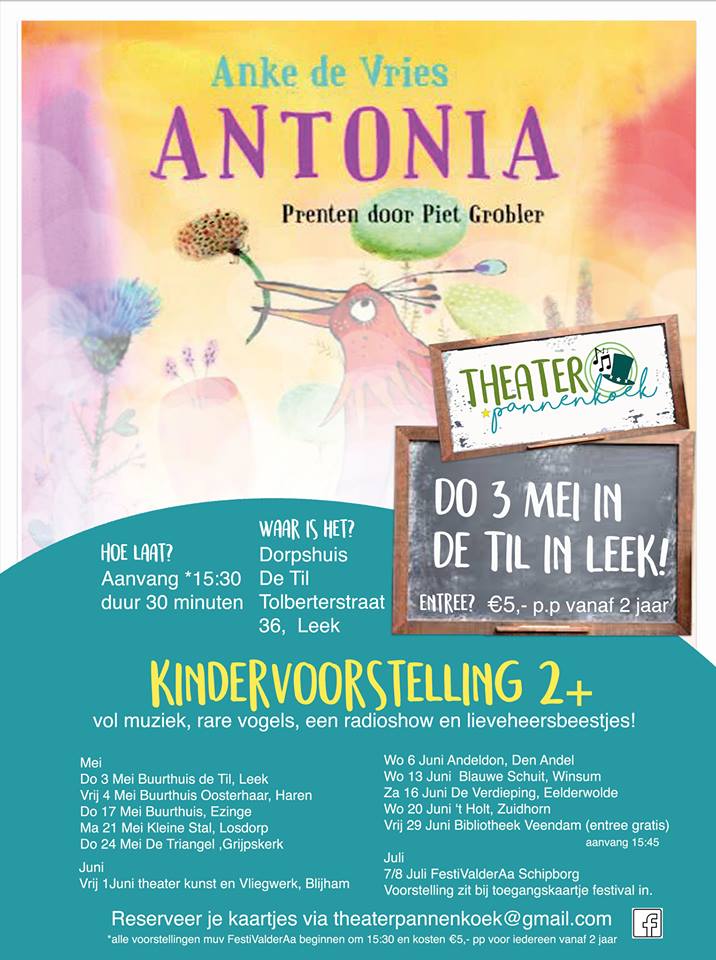 Donderdag 17 mei komt Kindertheater Pannenkoek naar het dorpshuis in Ezinge. Voorstelling is geschikt voor kinderen vanaf ongeveer 2 jaar. Aanvang 15:30 uur