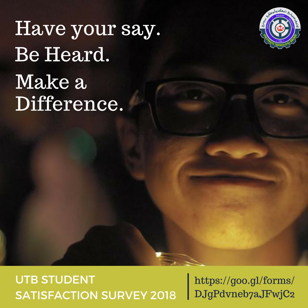 utbrunei's tweet photo. STUDENT SATISFACTION SURVEY
https://t.co/dNlN7nsqgI

UTB is currently in the preparation to be included in the University World ranking. One of assessment criteria for the world ranking is on Student Satisfaction. Take this opportunity to contribute to UTB ranking in the world. https://t.co/4p1bK8crEc