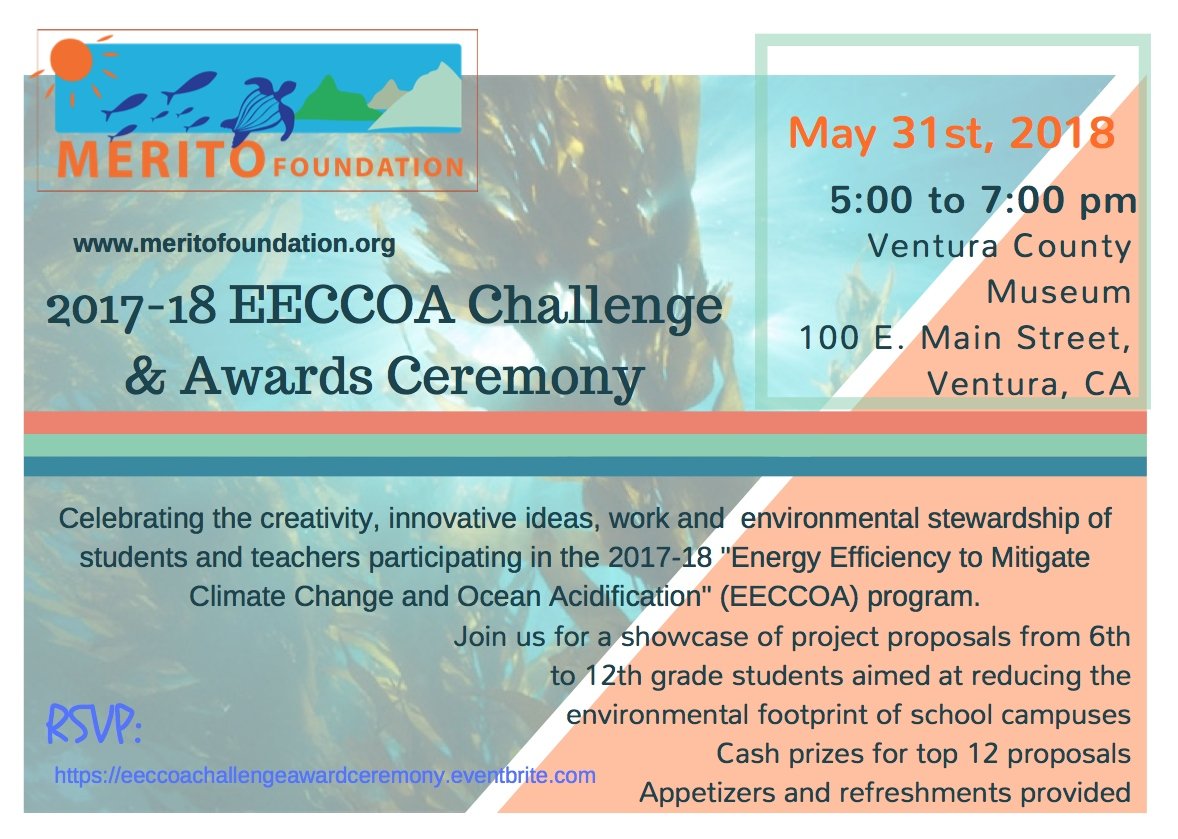 FREE EVENT: 2018 EECCOA Challenge Awards Ceremony The MERITO Foundation,  Thursday, May 31, 2018, from 4:00 PM to 7:30 PM at Museum of Ventura  County 100 East Main Street, Ventura, GET TICKETS: bit.ly/2wgjABs