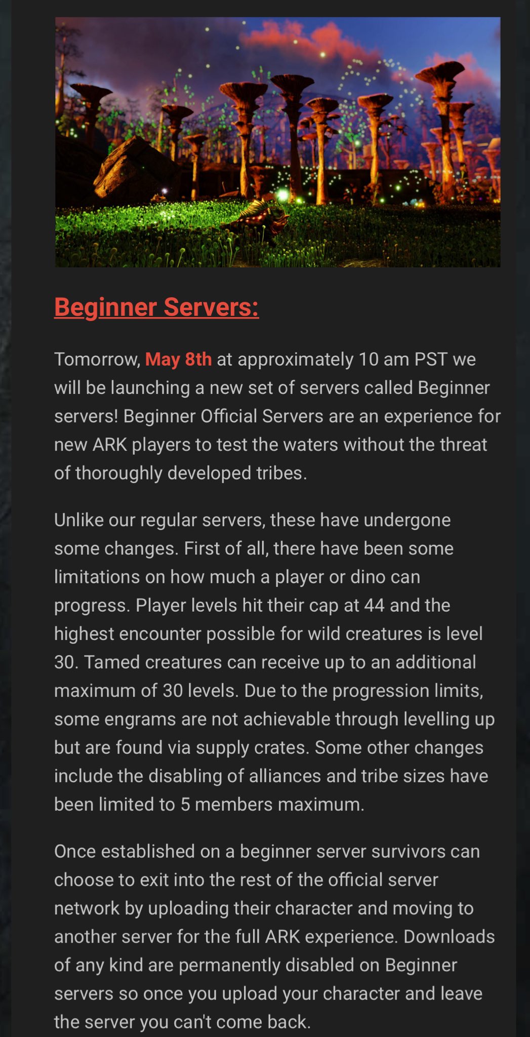 Tabbit Ark Pve 日本時間9日午前3時開始のビギナーサーバーが まったりできる優しい世界の予感 プレイヤーレベル上限44 野生動物のレベル上限30 育成後は上限60 レベルアップで獲得できないエングラムをクレートから入手可 トライブのメンバー