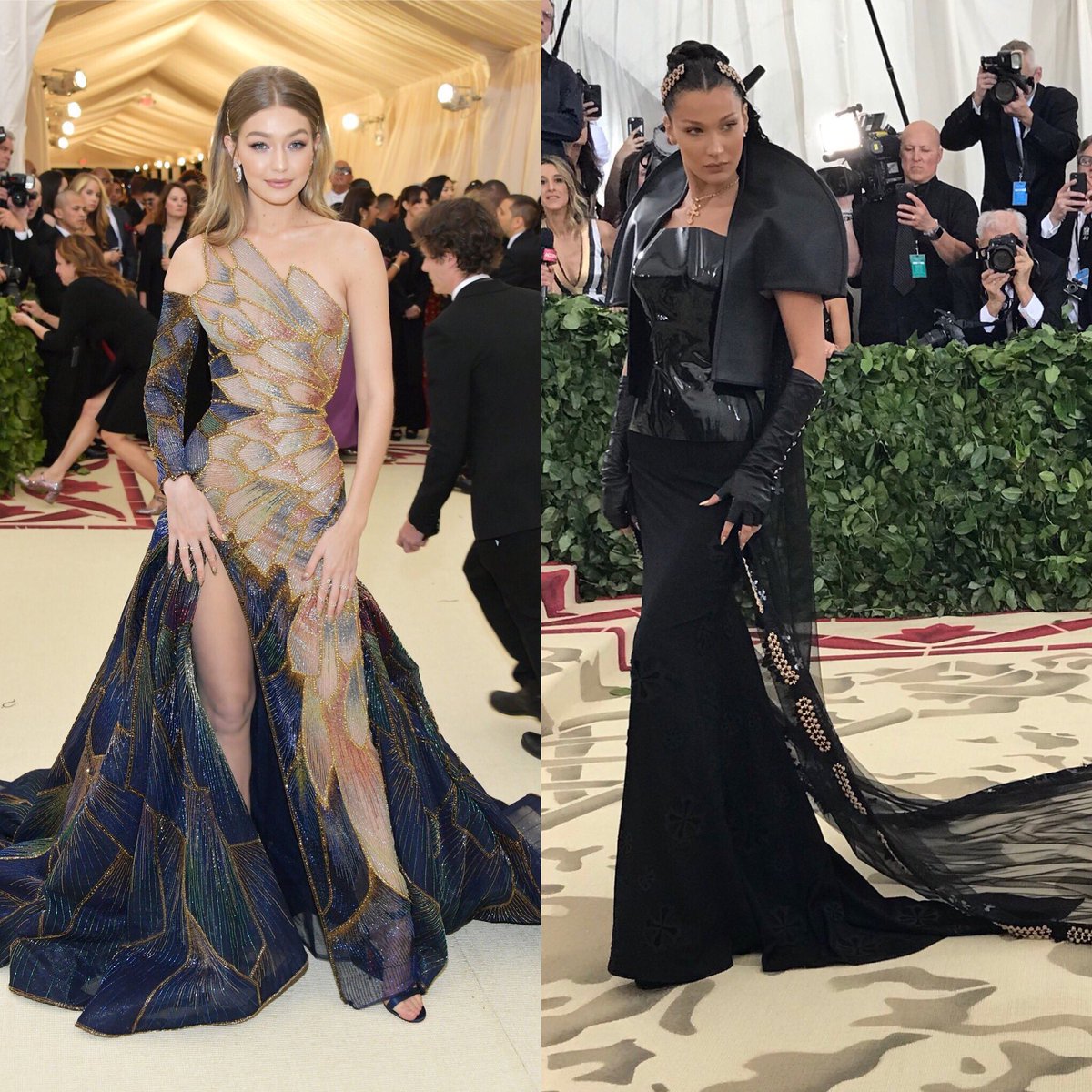 WhodYou's tweet photo. #WhodYou think will be nominated for #BestDressed? @bellahadid or @GiGiHadid 🙏🏽 #sistershowdown #MetGala2018 #HeavenlyBodies https://t.co/QtmNOTGynL
