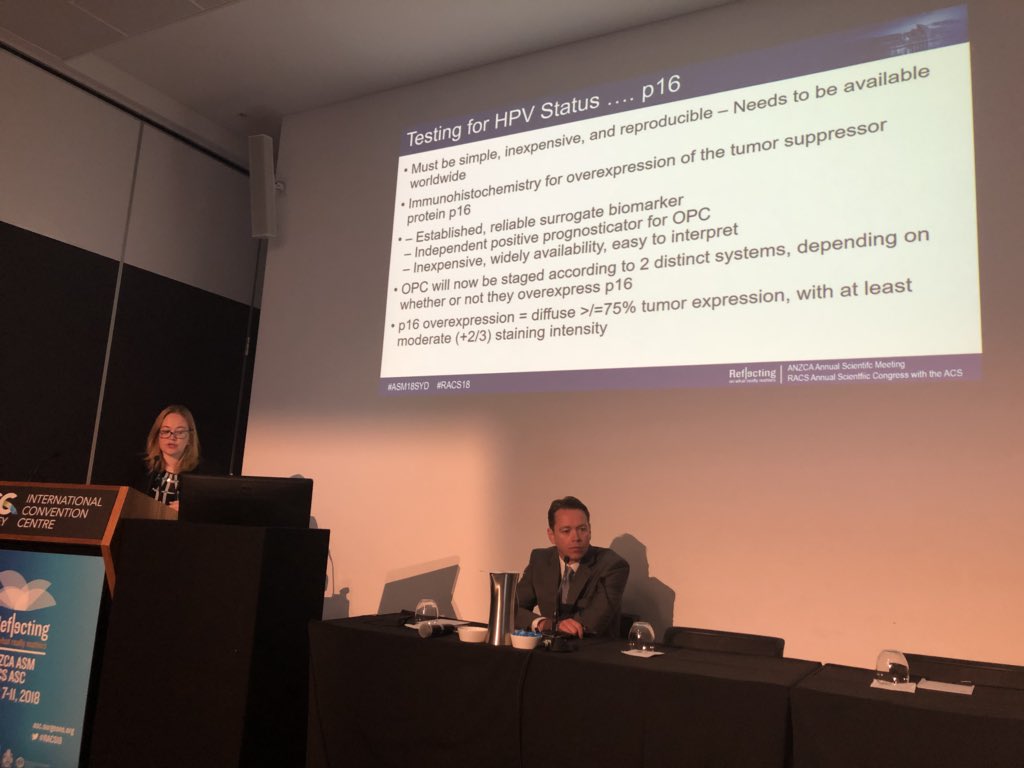 throatsurgeon's tweet photo. Julia Crawford presents on the important changes in the staging system for oropharyngeal SCC based on HPV status #RACS @drjuliaENT @SVHSydney @RACSurgeons https://t.co/c5KVR8lSop