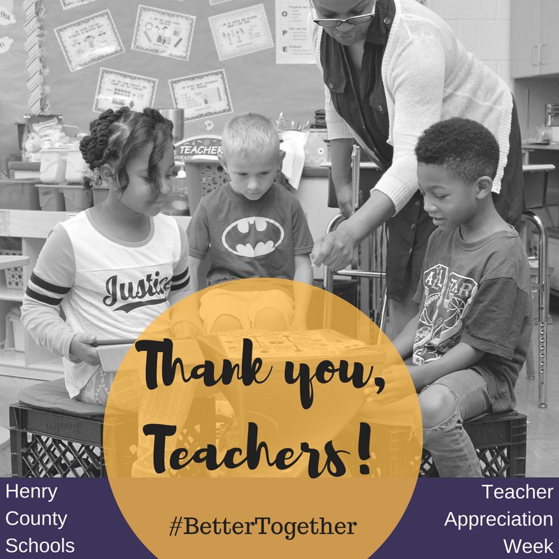 HenryCountyBOE's tweet photo. Teachers make a difference in the lives of students every day!  Thank them when you get a chance!  #thankateacher #teacherappreciation https://t.co/c2l6EHcnGe