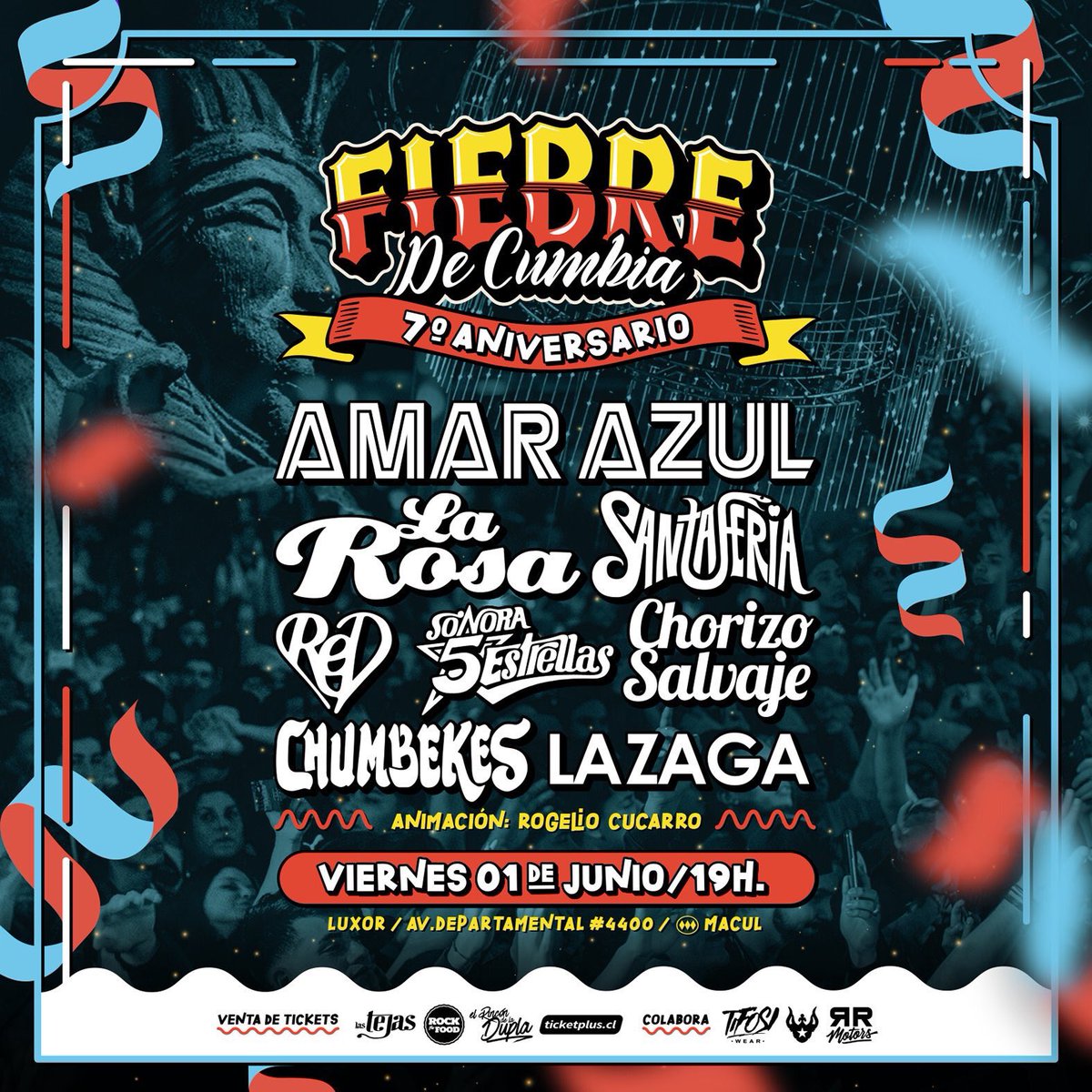 🚨SEPTIMO ANIVERSARIO🚨🎺 <a href="/FiebreDeCumbia/">Fiebre de Cumbia</a>  🎺
Viernes 1 de Junio - Luxor 19hrs
<a href="/Santaferia/">Santaferia</a> <a href="/amarazulofi/">AMAR AZUL OFICIAL</a> <a href="/Sonora5Estrella/">Sonora 5 Estrellas</a> <a href="/chorizosalvaje/">chorizo salvaje</a> <a href="/Chumbekes/">Chumbekes</a> y muchos más...
PRONTO TENDREMOS SORPRESAS👀
