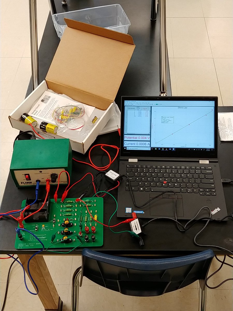 cbetzjr's tweet image. Practicing for ohms law.  First time using @VernierST probes.  Everything looks great so far #physics #ohmslaw #dccircuits