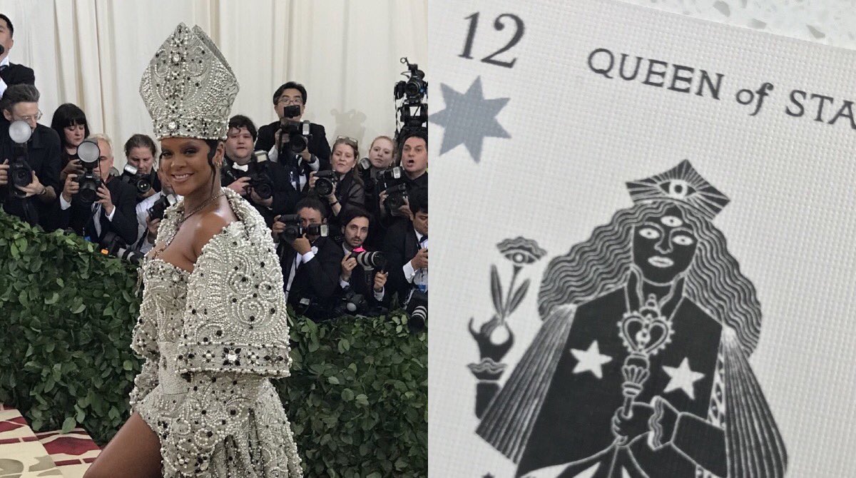 illimat's tweet image. Um, Rihanna’s Queen of Stars cosplay is on point. #MetGala2018