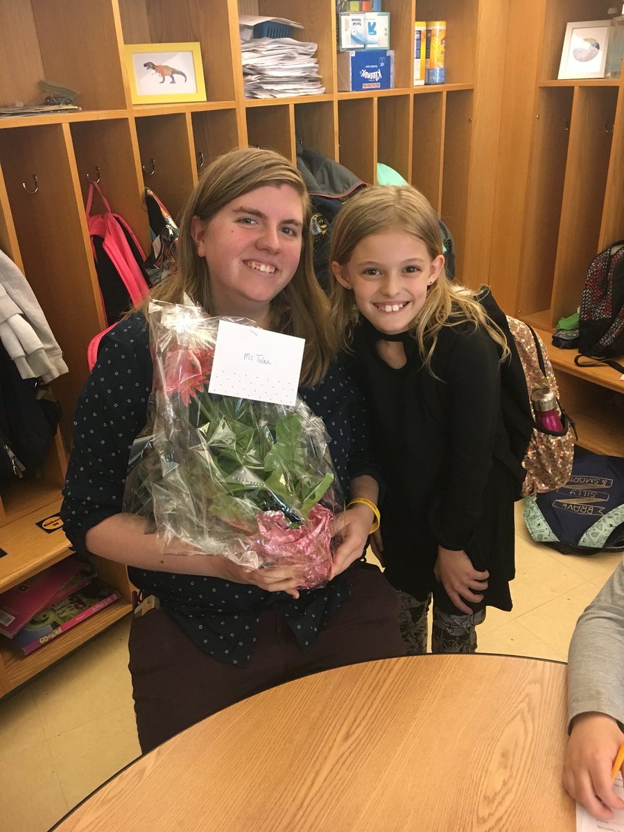 CummingsSchool's tweet photo. Juliet from Grade 3 celebrates her teacher Ms. Tolan with some fresh flowers #TeacherAppeciationWeek #atcrocks https://t.co/y0rBdNLPUw