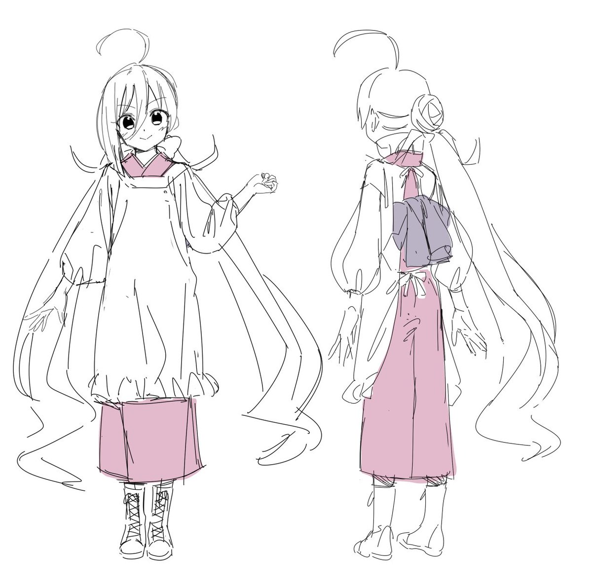kiyoshimo (kancolle) 1girl long hair multiple views ahoge apron cross-laced footwear very long hair  illustration images