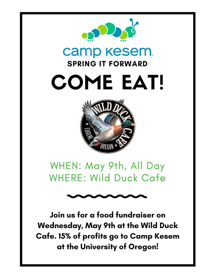 WildDuckCafe's tweet photo. Come Eat! Support @CampKesem Wednesday 5/9/18 mention this flyer to donate. #kesem #wildduck https://t.co/Puz5iCIjc0