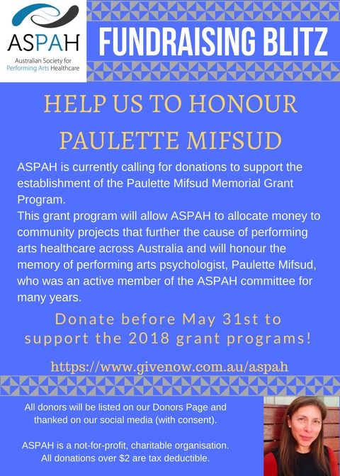 aspah_aus's tweet photo. Shout out to our latest donor, Bronwyn Claasen - thank you so much for your generous support! Have you considered donating to the Paulette Mifsud Memorial Grant program? Make a contribution before May 31st to assist with the foundation of this program: https://t.co/eTSHUu1UTT https://t.co/I71SJtMTyH