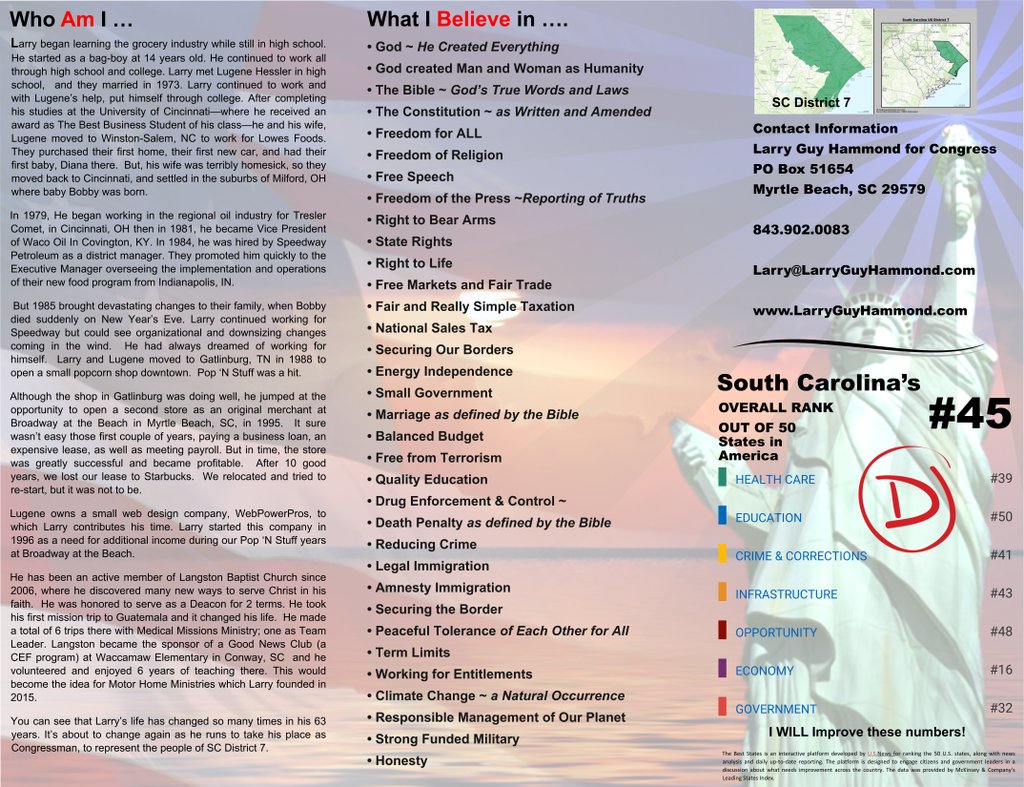 LarryGuyHammond's tweet photo. SC #42 in America! #ItsTime #TomRice #ReBoot & #Bootem Out ~ The Change We Need The Change We Deserve #SouthCarolina #Vote #Congress #LarryGuyHammond #Horry #Marion #Chesterfield #Georgetown #Florence #Marlboro #Dillion #Darlington #Elect #Vote #MAGA
https://t.co/2VnMXT7piW https://t.co/CKPrInLkhe