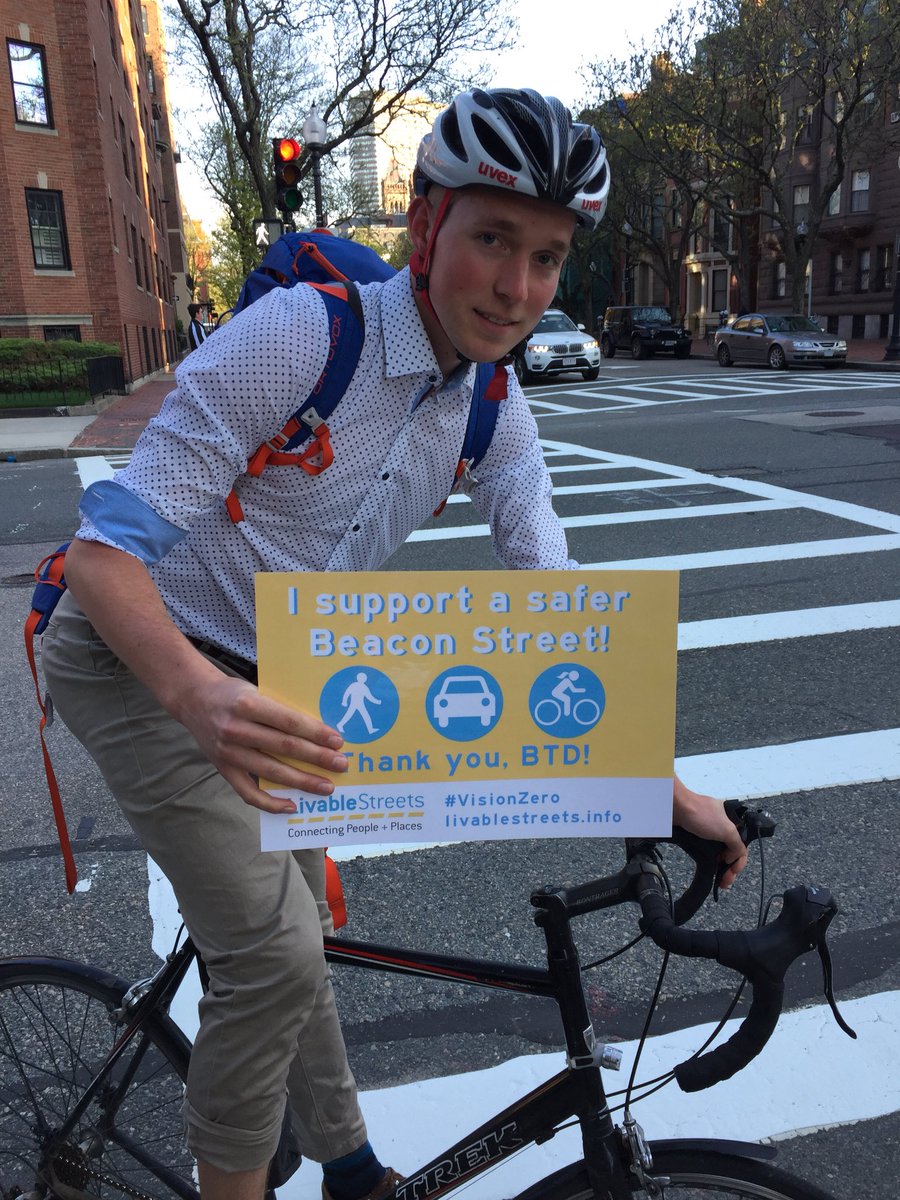 StreetsBoston's tweet photo. Shout out to all of our amazing #StreetAmbassadors talking with people about #VisionZero safety improvements on #BeaconSt. Do you support the redesign? Be sure to reach out to @BostonBTD https://t.co/DJC1APykzi
