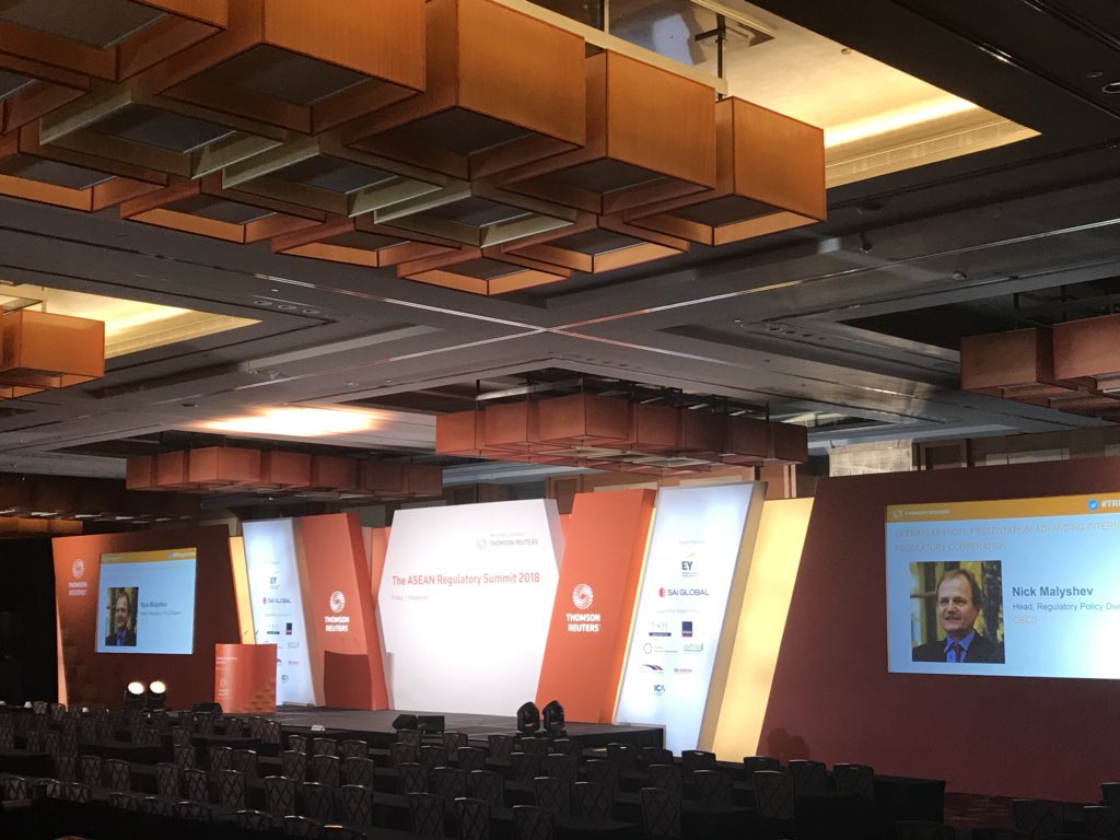 TrangChuMinh's tweet photo. All set for our #ASEAN Regulatory Summit - the exhibition area smells heavenly of @bettrbarista coffee beans & can’t wait for people to try our mobile brew bar & check out our beautiful exhibition area #trregsummits https://t.co/k4QurESxX9