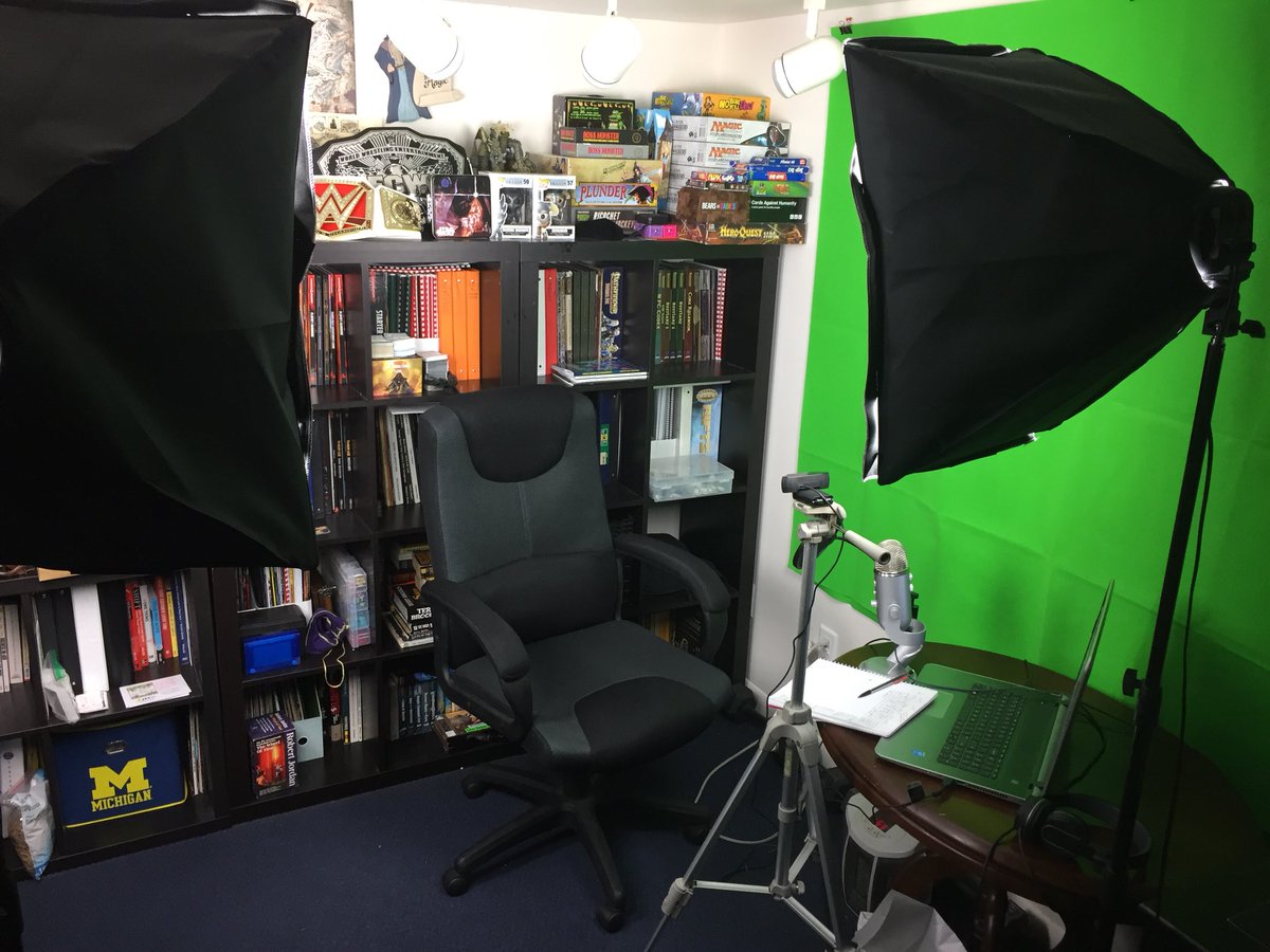 PWJuce's tweet photo. Filming my first video. It will be up Thursday at 1:00 PM Eastern. #kickoffvideo #tabletop #rpg #whatisatabletoprpg #penandpapergame https://t.co/F5ikc9QH5m