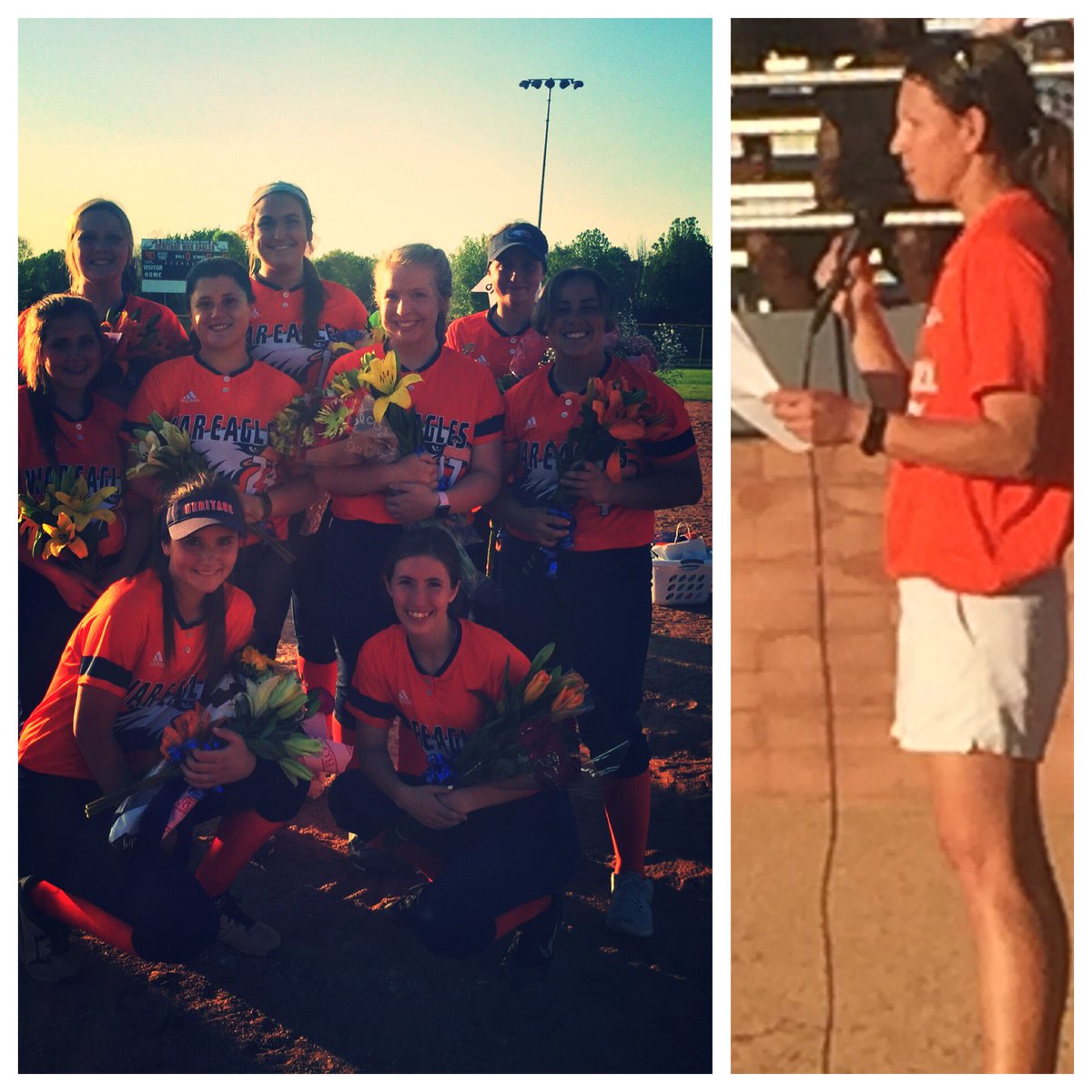 Jdavis_Neosho's tweet photo. HHS Softball seniors honored tonight after tough loss to Van Buren 0-7. Time to prepare for state game on Thursday. Good luck Lady War Eagles. https://t.co/Aac97uu1Ce