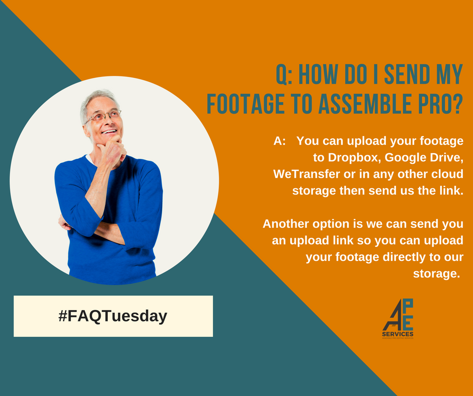 assemble_pro's tweet image. Q: How do I send my footage to Assemble Pro?
A: You can upload it to Dropbox, Google Drive, or in any other cloud storage then send us the link. Another option is we can send you an upload link so you can upload your footage directly to our storage.
#FAQTuesday #videoediting