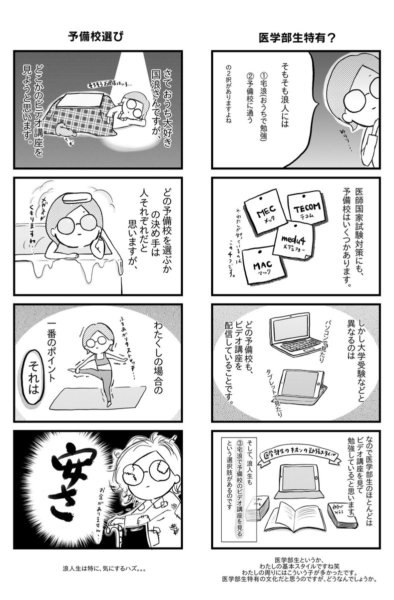 新 国浪さん 研修医 医学部生特有 予備校選び 国浪です Gw後半は雨で犬の散歩ができませんでした 予備校選びって難しいですよね また詳しく描きたいと思います 散歩したいよ国浪さん 犬より 医師国家試験 国浪 4コマ漫画