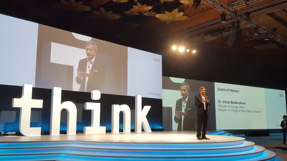 SusanMJain's tweet photo. Honoured to have Singapore's Minister for Foreign Affairs Dr. Vivian Balakrishnan sharing his thoughts on the implications of humanity & technology, at the opening of #IBMThinkASEAN @janet_ang https://t.co/ka4WYvVM44