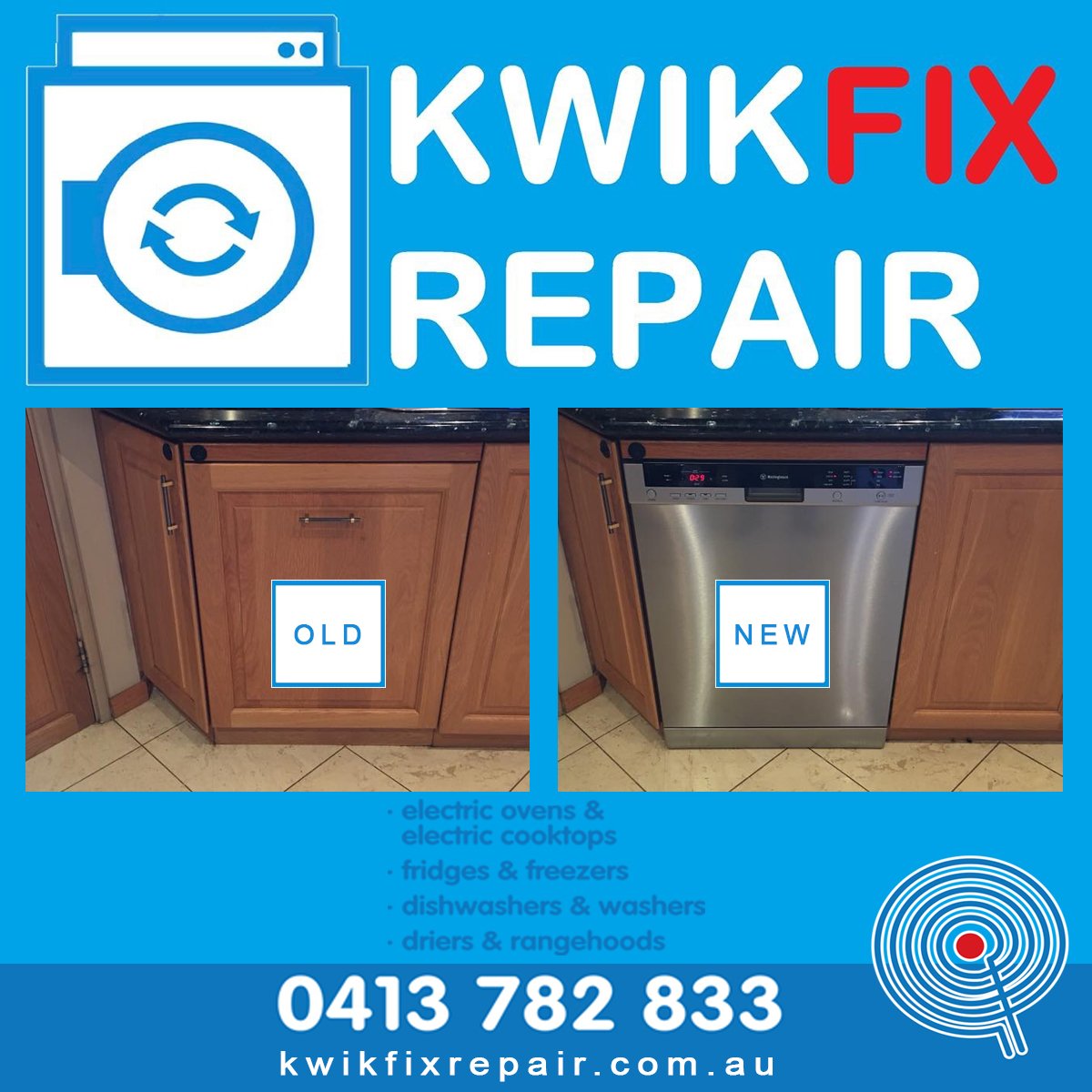kwikfixrepair's tweet image. Kwikfix Repair - Perth Electrical Appliance Repair

In home repair and replacement of your household electrical appliances; Electric ovens, Fridges, Washers, Driers, Dishwashers &amp;amp; Cooktops.

Call Now! 0413 782 833

kwikfixrepair.com.au

#kwikfix #kwikfixrepair