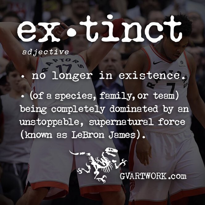 GVartwork's tweet photo. RT if you love a good beatdown!! And for all those waiting till the series is over to order our Lebronto shirt. Safe to do so now! Celebrate our 4-0 sweep with $4 off our Wine and Gold Collection tonight! Use code EXTINCT at checkout now! https://t.co/et5pSwKNu4