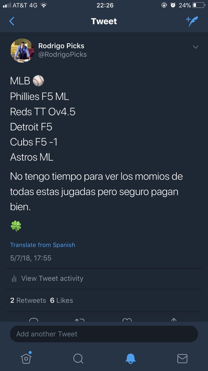 Así mis picks de hoy en la MLB

Mets Ov9.5 [-120] 💵💵💵
Phillies Ov9 [-110] 💵💵💵
Phillies F5 ML 💵💵💵
Tigers F5 ML 💵💵💵
Cubs F5 -1 💵💵💵
Reds TT Ov4.5 💵💵💵
Astros ML 💵💵💵

Demostrando porque la MLB siempre ha sido mi fuerte desde mis inicios en <a href="/RodrigoParley/">Rodrigo Parley</a>

🔥🔥🔥🔥