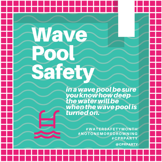CPRParty's tweet image. Hanging at one of the #wavepools at many of the @WWA  #waterparks Make sure you know how deep the water is when the pool is turned on! #WaterSafetyMonth #cprparty