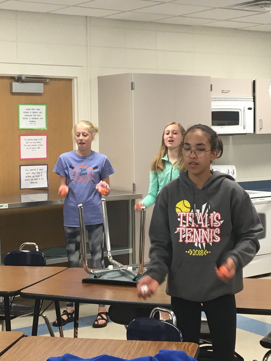 JEHansmeyer's tweet photo. Stepping out of our #comfortzone & trying something new like these freshmen @NHS_Titans #FACS students #learningtojuggle is not mastered w/o accepting a challenge https://t.co/cfRIW1rsGG