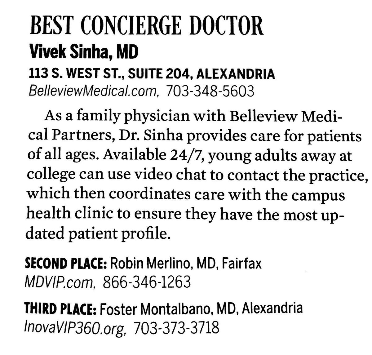 BelleviewMD's tweet photo. Congrats to @VivekSinhaMD for being selected by @VirginiaLiving https://t.co/0pqHc7Gc34
